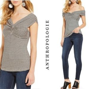 🆕 Anthropologie Stripes Blouse. Pink & Black . Ribbed Fabric. NWT